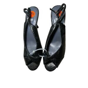 Impo Slingback Snake Leather Shoes Kitten Heel Open Toe Black Size 9.5 NEW